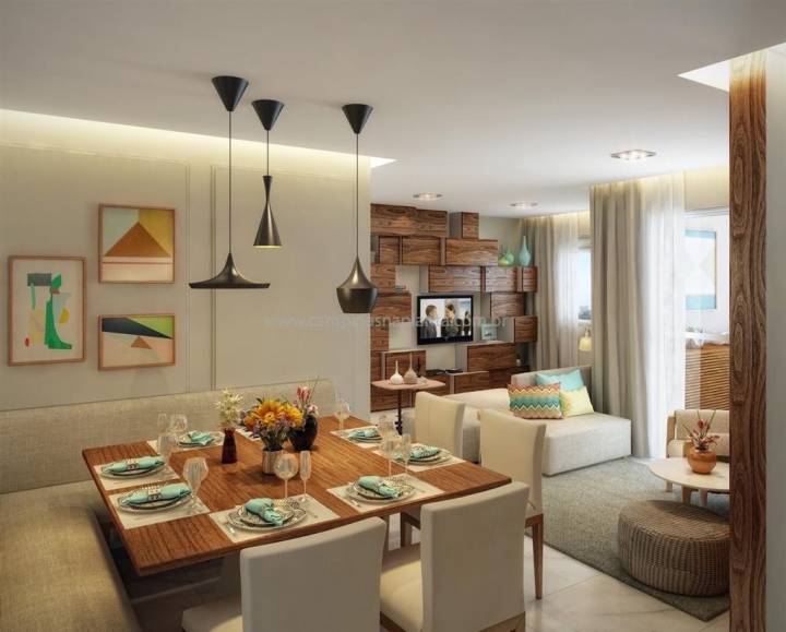 Perspectiva ilustrada da sala ampliada do apartamento de 73m² planta opção