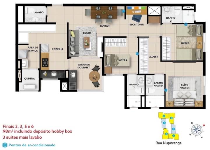 planta de 98m² do Orion Norte Sul Patriani