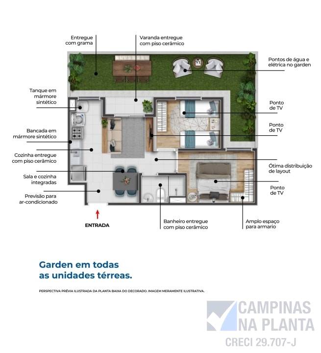 planta 2 quartos varanda e garden do life longitude