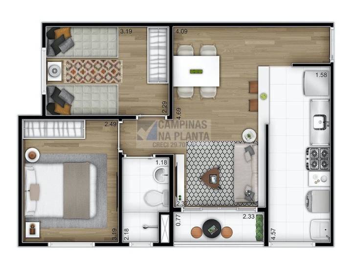 planta tipo 2 do arbo condominio parque com 2 quartos