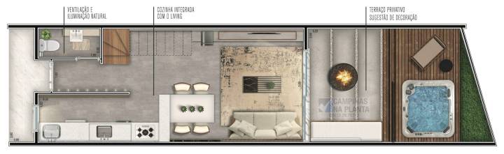 planta do pavimento térreo das casas do green view lançamento em campinas