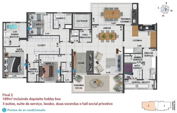 planta de 189m² do Epic Cambui