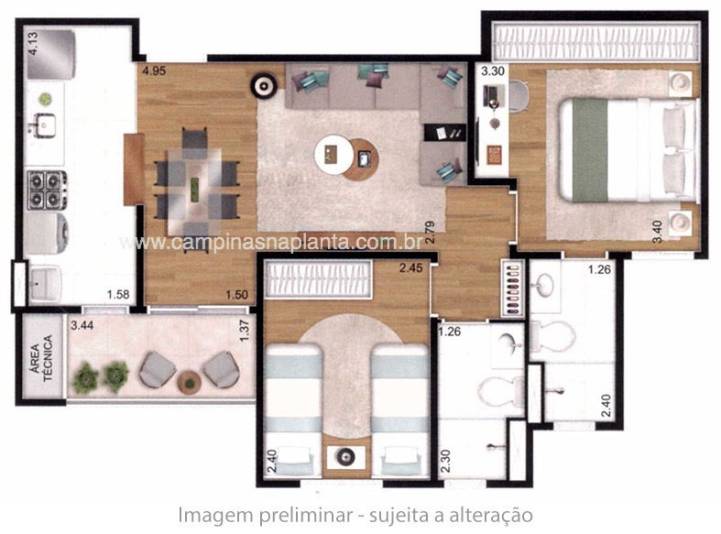 Planta de 2 domitórios do Reservatto Mansões Santo Antônio