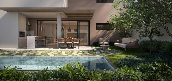 Quintal da Casa Petra no condomínio Casa da Mata Gramado, um novo lançamento de casas na planta em Campinas.