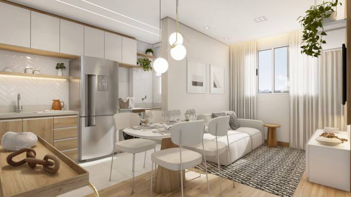 Sala de estar e jantar do apartamento no Recanto das Pérolas