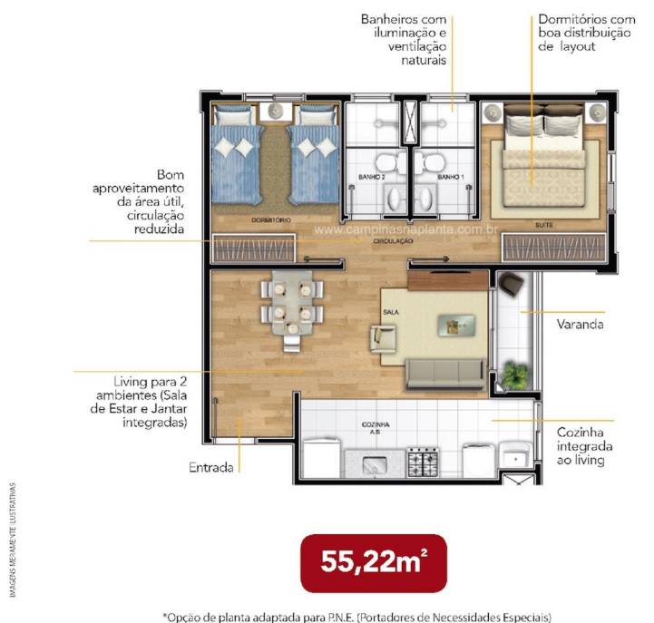 Belvedere Hortolândia planta de 55m²