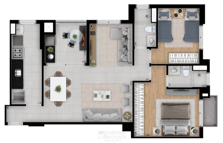 planta opção 2 de 78m² do lançamento vizzi guanabara