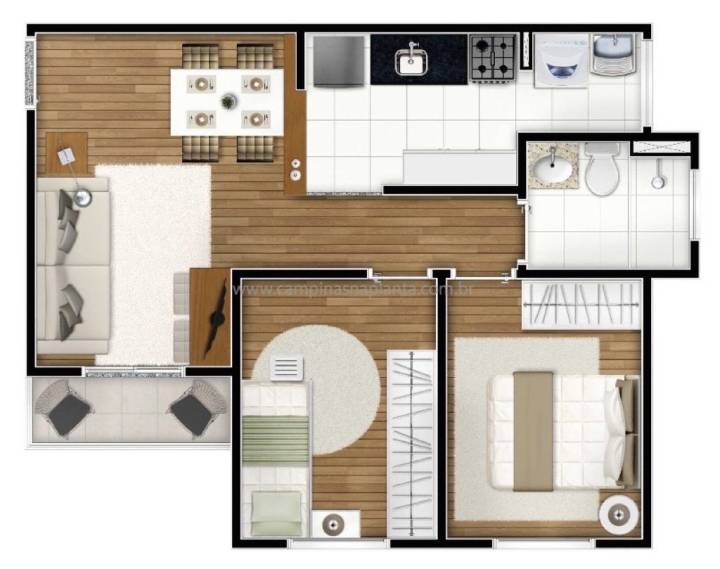morada dos parques campo grande planta de 47m²