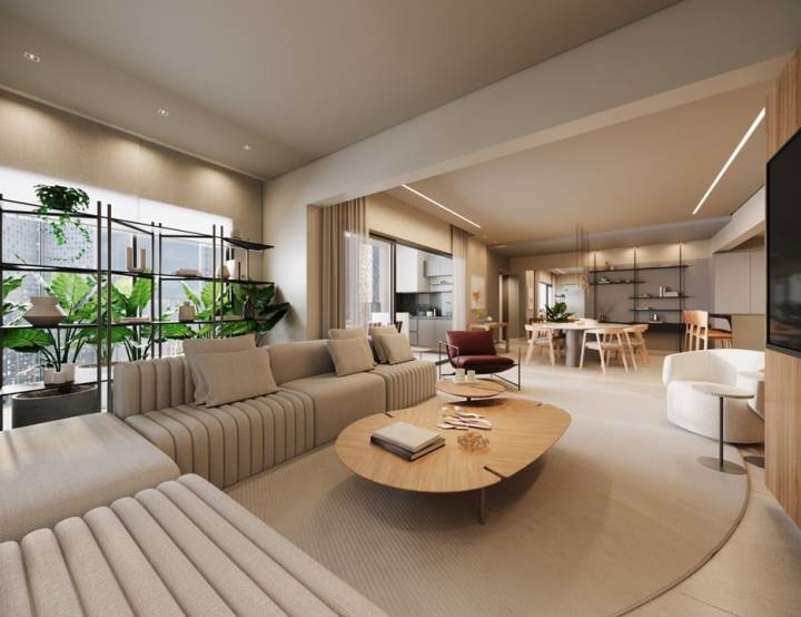 Sala de estar do apartamento tipo A no Avenida 105.