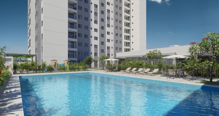 Piscina com prainha do Brisas Bella Città, perfeita para lazer em família.