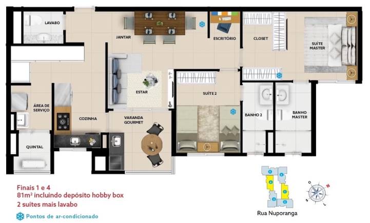 planta de 81m² do empreendimento
