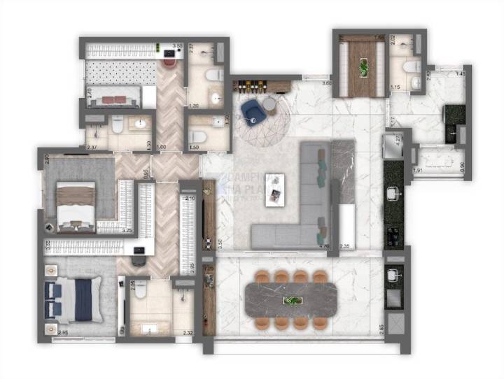 living haus nova campinas planta tipo 145 m2