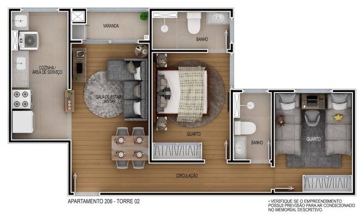 planta tipo apartamento 206 torre 2