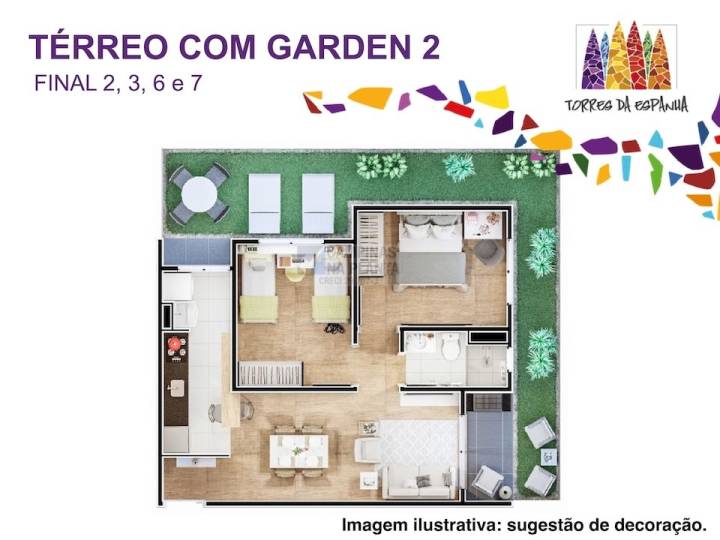 planta humanizada do garden tipo 2 do Torres da Espanha no Jardim do Lago