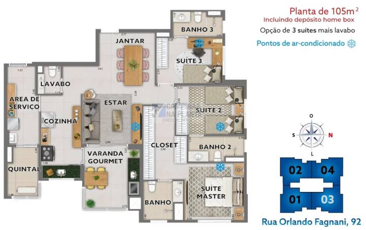 meraki patriani planta de 105m² 3 suites
