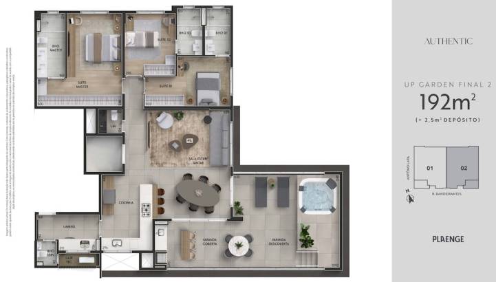 Planta apartamento up garden 192m² no Authentic Cambuí