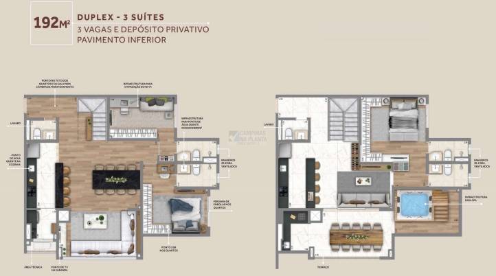 Living Grand Wish Nova Campinas Planta Do Pavimento Inferior Do Duplex 192 M2