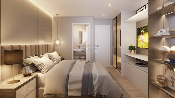 Perspectiva ilustrada da Suite dos apartamentos na planta em Campinas