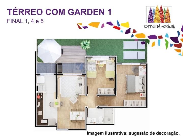 planta humanizada do garden tipo 1 do Torres da Espanha no Jardim do Lago