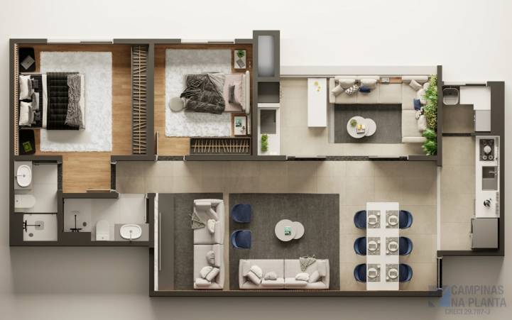 planta 1 suite e 1 quarto