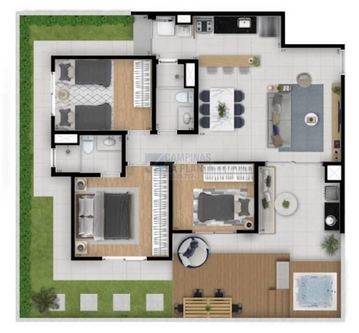 Oben Mansoes Planta 116m2 Garden 3 Dorm Sendo 1 Suite Cozinha Americana