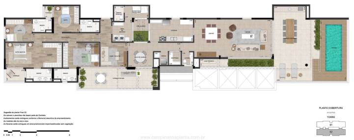 Planta humanizada de 336m² da cobertura (penthouse) Uniqueness Cambuí