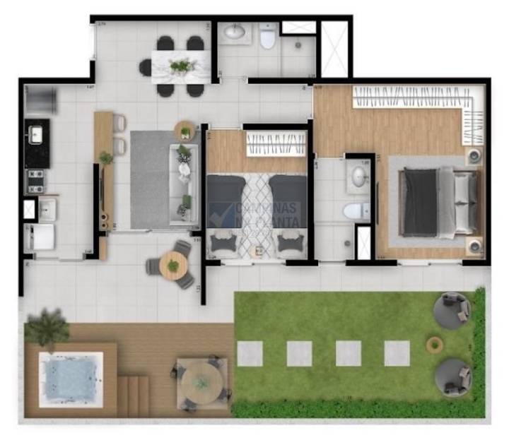 Oben Mansoes Planta 97m2 Garden 2 Dorm Sendo 1 Suite Cozinha Americana