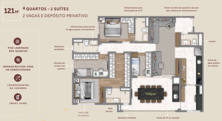 Living Grand Wish Nova Campinas Planta 121 M2 4 Quartos 2 Suites