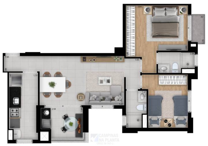 planta opção 2 com 68m² do vizzi guanabara