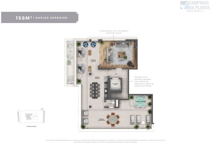 Planta do apartamento duplex (piso superior) do Severo 111