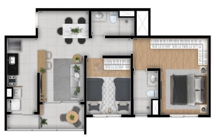 Oben Mansoes Planta 61m2 2 Dorm Sendo 1 Suite Cozinha Americana