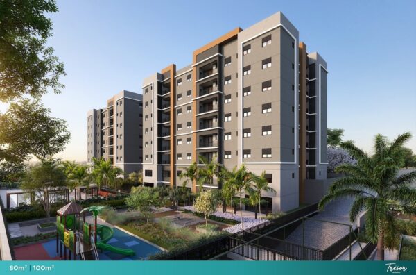 Fachada das torres do Trésor Residence, lançamento de apartamentos na planta no Flamboyant, Campinas